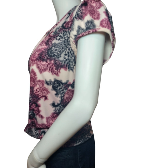 Worthington Womens Cap Sleeve Scoop neck Floral Blouse Pink Size Medium - Picture 4 of 12